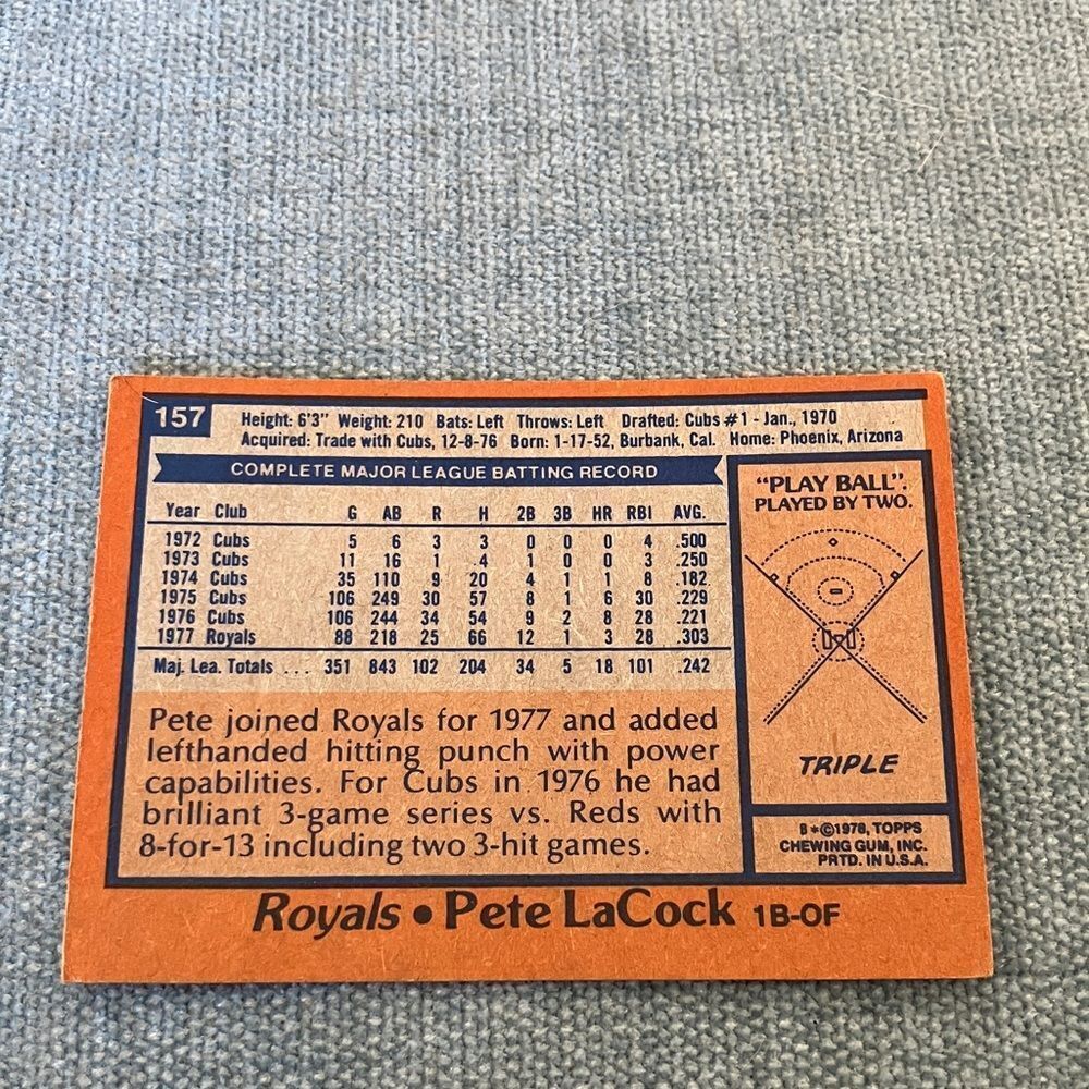 1978 Topps Kansas City Royals Baseball Card Trading Card - Picture 2 of 2